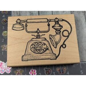 Museum of Modern Art Old Phone 1997 Rubber Stamp Wood #F15
